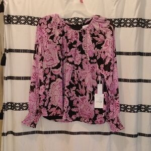 CeCe Pink and Black Ruffled Blouse